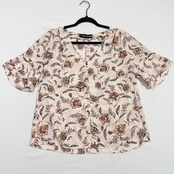 Ivanka Trump Tops - Ivanka Trump Womens Blouse M Cream Gold Metallic Floral Ruffle Office Casual